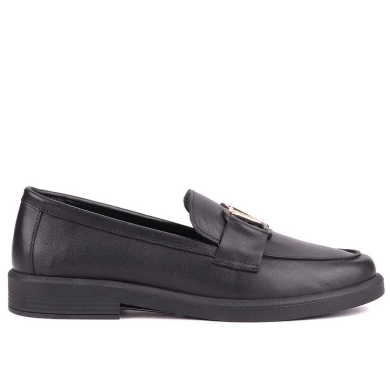 Sail Lakers - Siyah Renk Hakiki Deri Bağcıksız Kadın Günlük Ayakkabı