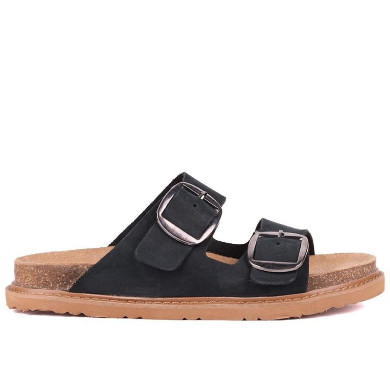 Sail Lakers - Siyah Renk Hakiki Nubuk Deri Kadın Terlik