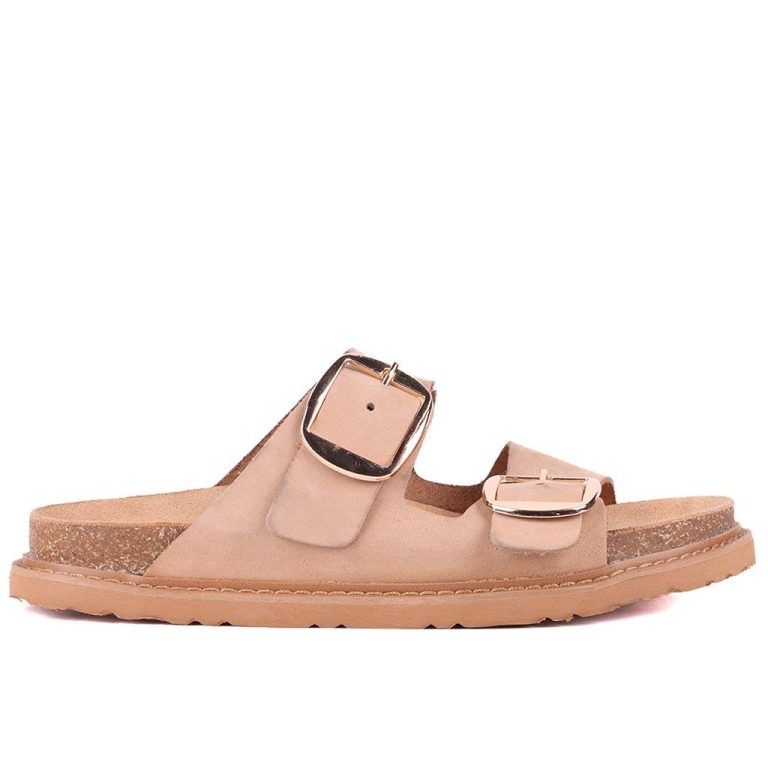 Sail Lakers - Kum Rengi Hakiki Nubuk Deri Kadın Terlik