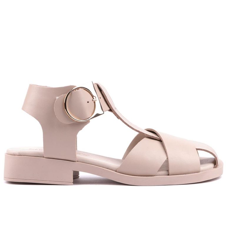 Sail Lakers - Krem Renk Deri Tokalı Kadın Sandalet