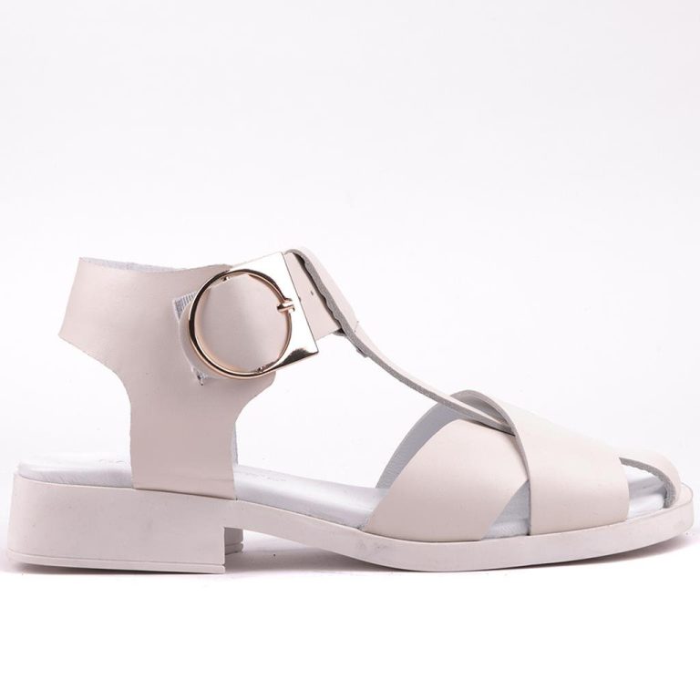 Sail Lakers - Beyaz Renk Deri Tokalı Kadın Sandalet