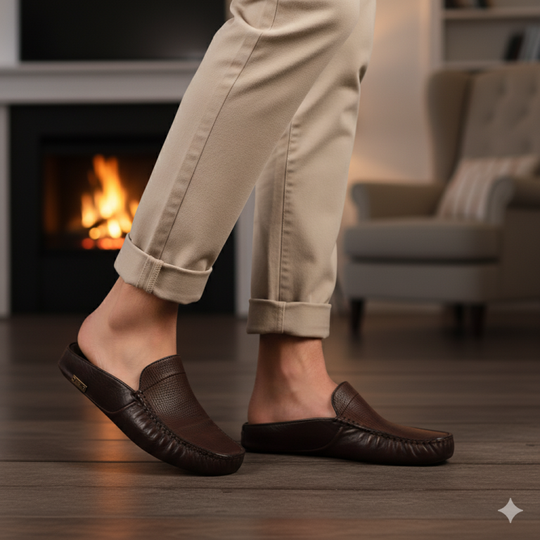 Sail Lakers - Kızıl Kahve Cilt Deri Erkek Ev Terliği