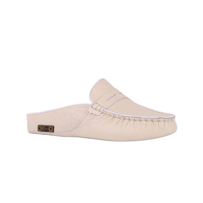 Sail Lakers - Bej  Beyaz Deri Kadın Ev Terliği