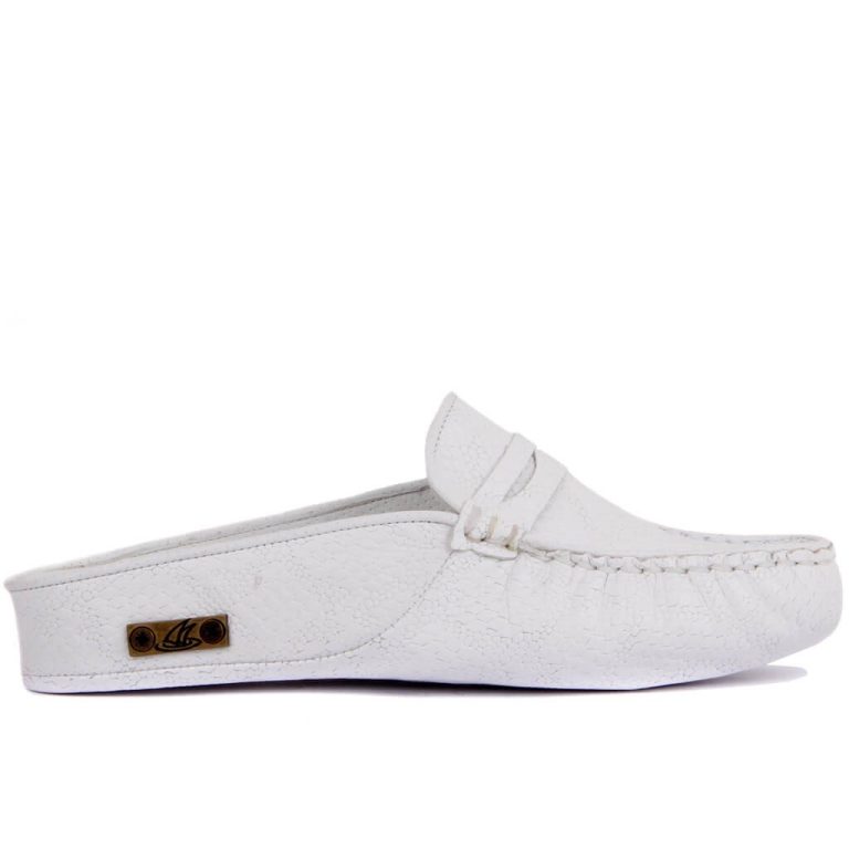 Sail Lakers - Beyaz Baskılı Deri Kadın Ev Terliği