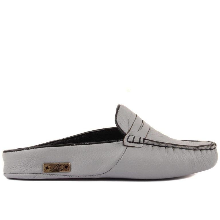 Sail Lakers - Gri Renk Deri Kadın Ev Terliği