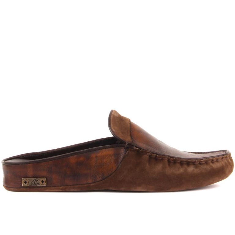 Sail Lakers - Kızıl Kahve Deri, Kahverengi Süet Erkek Ev Terliği