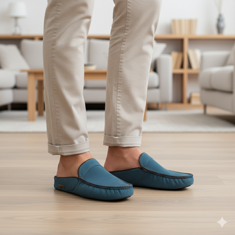 Sail Lakers - Petrol Mavi-Kahve Cilt Deri Erkek Ev Terliğ