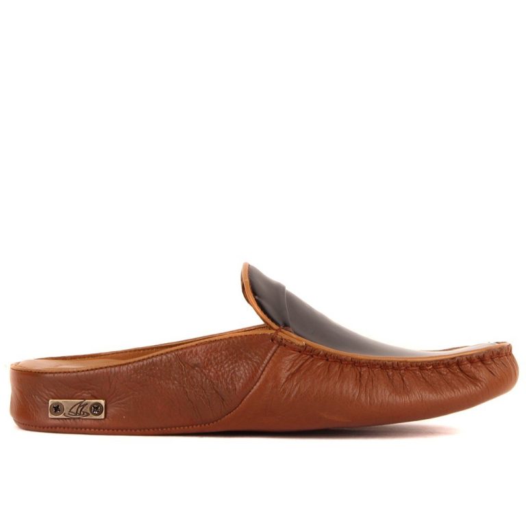 Sail Lakers - Siyah Açma, Taba Deri Erkek Ev Terliği