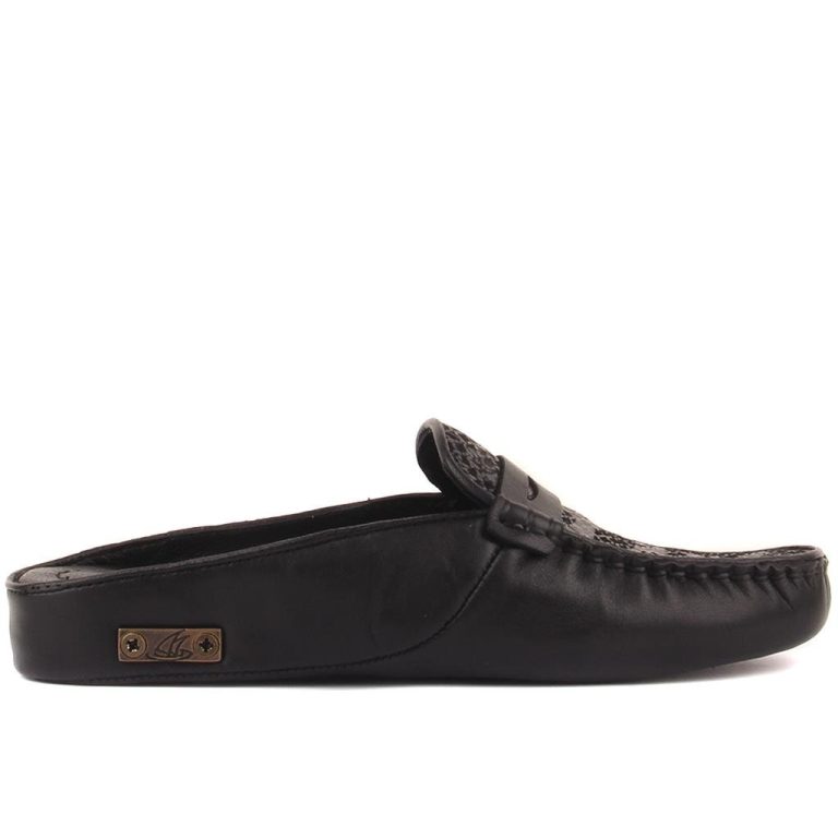 Sail Lakers - Siyah Deri Kadın Ev Terliği